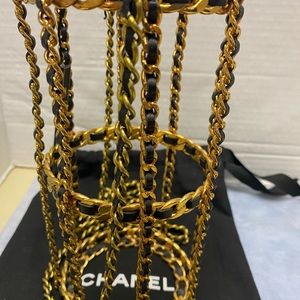 Genuine Chanel metal & leather Wine / beverage holder